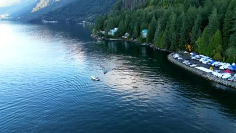 Drone shot of two small boats near Marina Stock Footage 344900367