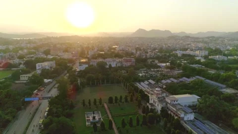 Drone shot udaypur city withe sun set time Stock Footage 218288755