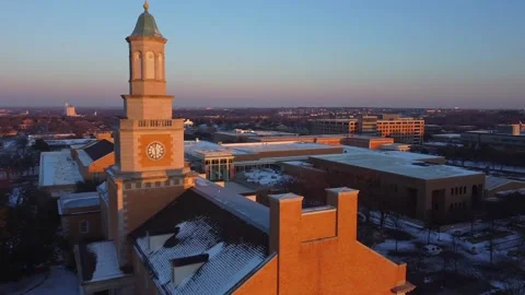 Drone shot of UNT bell tower Stock Footage