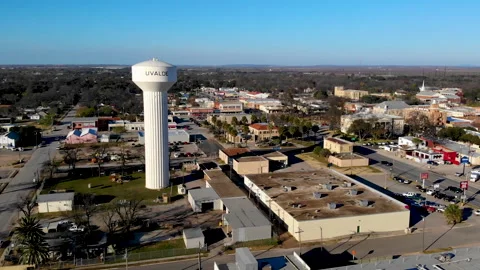 Drone shot Uvalde Texas flying over downtown Video stock 196200146