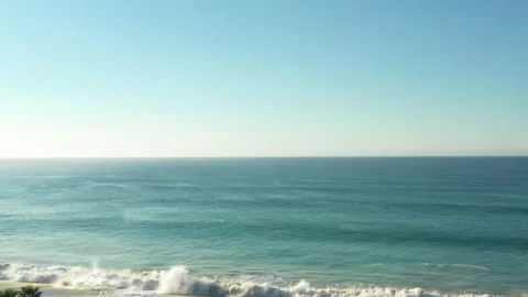 Drone shot Vacation view ocean calm mexico beach 4k waves and sand palms Video stock 153140843