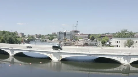 Drone Shot of Van going over the bridge Stock Footage 145551068