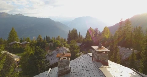 Drone shot of verbier with sunset Vídeo Stock 103369635