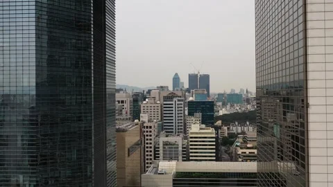 A drone-shot view of a downtown Stock Footage 249614352