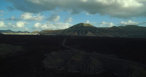 Drone Shot of Volcanic Lava Fields in Lanzarote Stock Footage 119377261