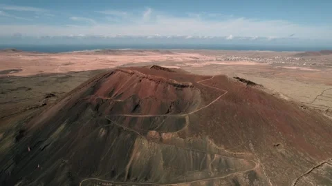 Drone Shot Of Volcano With Zig Zag Trail In Canary Islands Stock Footage 331390676