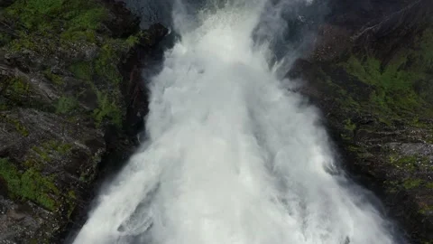 Drone shot of Voringfossen Waterfall during fall. autumn in Norway Stock Footage 218978978