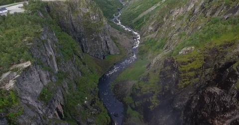 Drone shot of Vøringsfossen, Norway, front Video stock 71835853