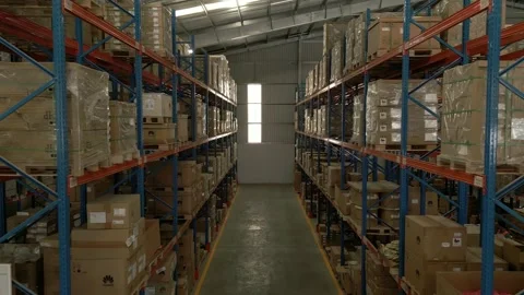 Drone Shot of warehouse interior Stock Footage 220474876