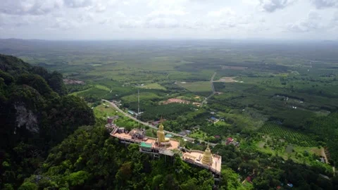 Drone Shot of Wat Tham Suea Temple on Karst Cliff in Krabi Thailand Stock Footage 332609714