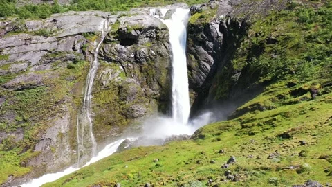 Drone shot of waterfall in Norway Stock Footage 157607734