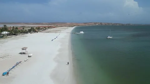 Drone shot of White Beach on Isla de Coche, Venezuela Stock Footage 261018607