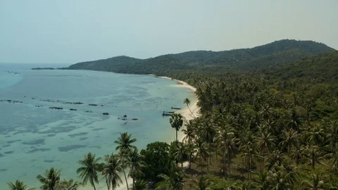 Drone Shot Of White Sandy Beach With Anchored Small Boats Tean Island Stock Footage 122290762