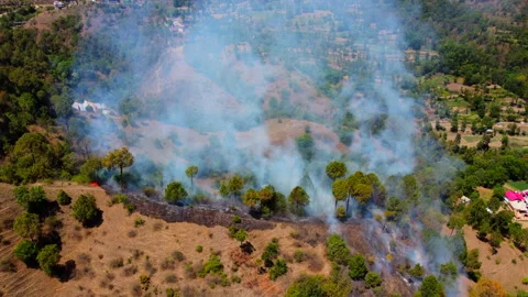 Drone shot of wildfire in forest Stock Footage 152910865