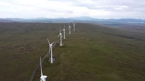 Drone shot of wind farm on Skye Stock Footage 159477601