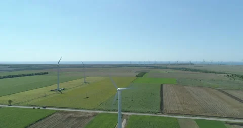 Drone shot of wind generators Stock Footage 150804049