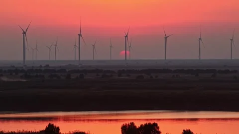 Drone Shot of Wind Turbines Turning . Wind Power, Alternative Energy Stock Footage 326005299