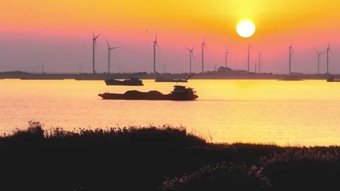 Drone Shot of Wind Turbines Turning . Wind Power, Alternative Energy Stock Footage 326005662