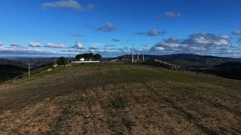 Drone Shot of Windmill and Wind Turbines in Countryside Stock Footage 331462671