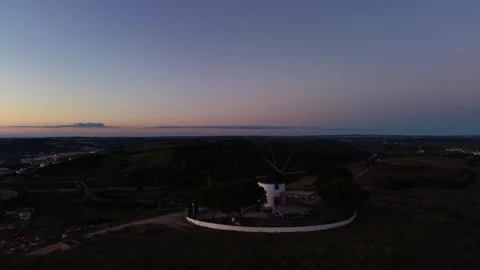 Drone Shot of Windmill at Colorful Sunset Landscape Stock Footage 333202154