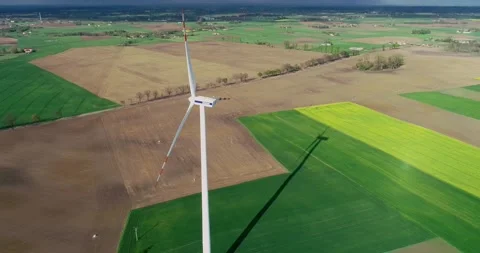 Drone shot of a working wind turbine, Poland, Europe Stock Footage 235792901