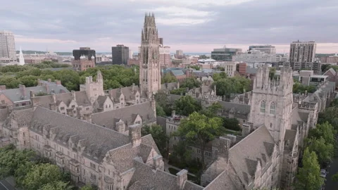 Drone shot of Yale University Stock Footage 339643327
