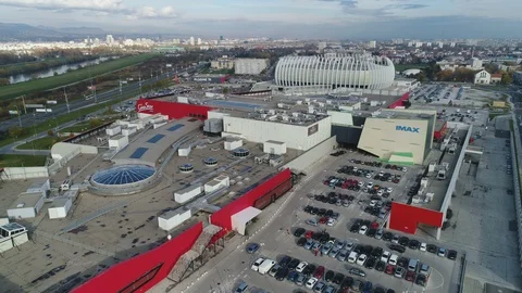 Drone shot of Zagreb Arena sports Stock Video Pond5