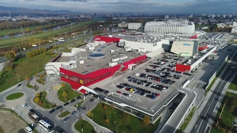 Drone shot of Zagreb Arena sports Stock Video Pond5