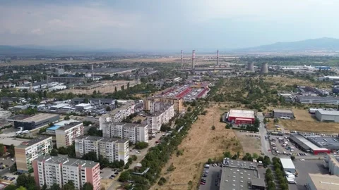 Drone shot,high above the outskirts of Sofia, the capital city of Stock Footage 287334383