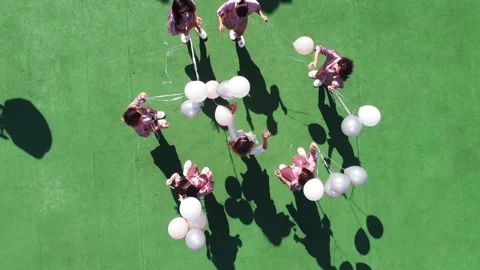 Drone shots of dancing bridesmaids in dressing gown Video stock 141616113