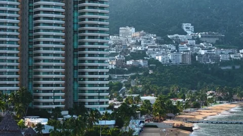 Drone shots with parallax effect in Mexico's Acapulco Bay Stock-Footage 320891240