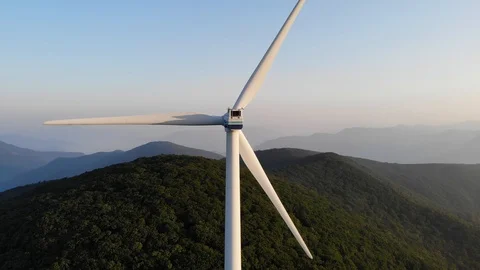 Drone shots of wind generators on top of a mountain Stock Footage 122975418