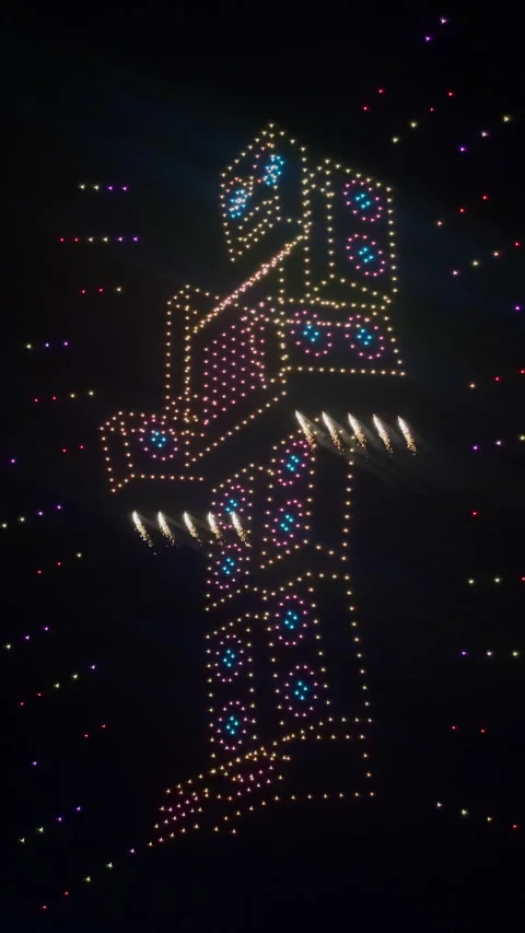 Drone Show Featuring Robot Figure at Lollapalooza Argentina - 4K Vertical Stock Footage 311719304