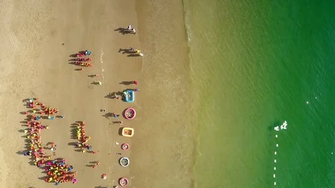 Drone shows from above parallel lines of pools and buoys Stock Footage 90532439