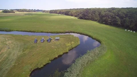 Drone shows a section of the Bronze Age battlefield in the Tollensetal Part 2 Stock Footage 297393435