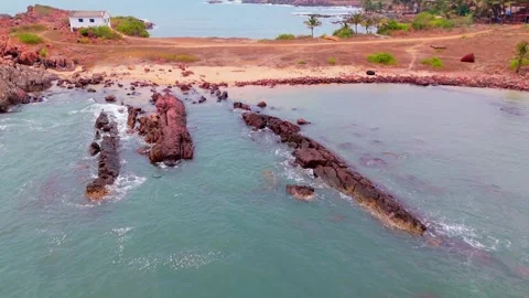 Drone shows shore blending into light aqua water Stock Footage 305366832