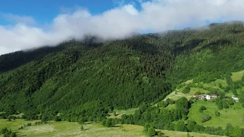Drone Side Flight Over Becho Valley With Forested Mountain View 4K RAW Stock Footage 339732159