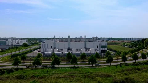 Drone Side-Flight Over Modern Data Center Campus Germany Stock Footage 336102248