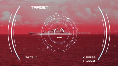 Drone sight interface that detected a warship as a target Stock Footage 161536620