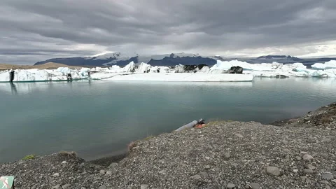 Drone sign. It is forbidden to fly over a melting glacier. Iceland. Video stock 249262427
