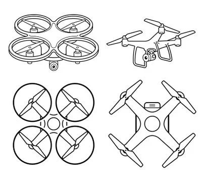 Drone silhouette icons set. Vector illustration. Stock Illustration