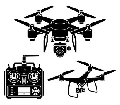 Drone silhouette icons set. Vector illustration. 스톡 일러스트