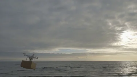 Drone in the sky deliver a package Stock Footage 82381964