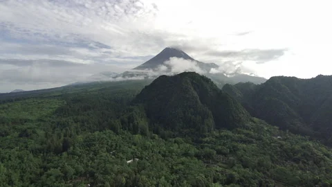 Drone Sky View Merapi Mountain From Turgo Hill Stock Footage 231849450