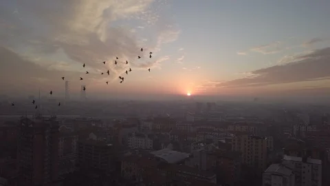 A drone skyline footage of Milan city Stock Footage