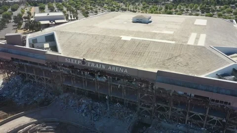 DRONE SLEEP TRAIN ARENA DEMOLITION SACRAMENTO KINGS FORMER ARCO ARENA HD AERIALS Stock Footage 204959997