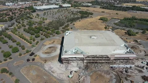 DRONE SLEEP TRAIN ARENA DEMOLITION SACRAMENTO KINGS FORMER ARCO ARENA HD AERIALS Stock Footage 204960165