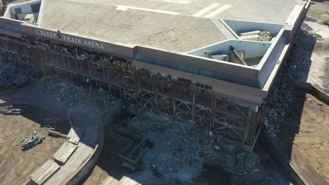DRONE SLEEP TRAIN ARENA DEMOLITION SACRAMENTO KINGS FORMER ARCO ARENA HD AERIALS Stock Footage 204960752