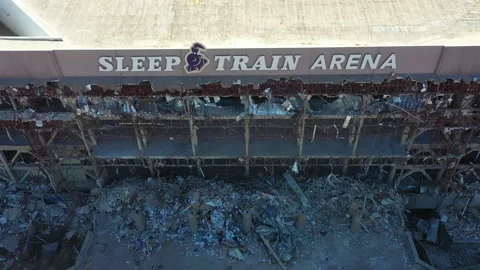 DRONE SLEEP TRAIN ARENA DEMOLITION SACRAMENTO KINGS FORMER ARCO ARENA HD AERIALS Stock Footage 204961002