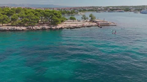 Drone Slide Over Punta Bajlo Waters and White Cliffs in Zadar Croatia Vídeo Stock 341859838